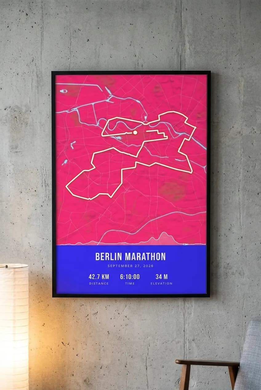 Berlin Marathon framed route map poster