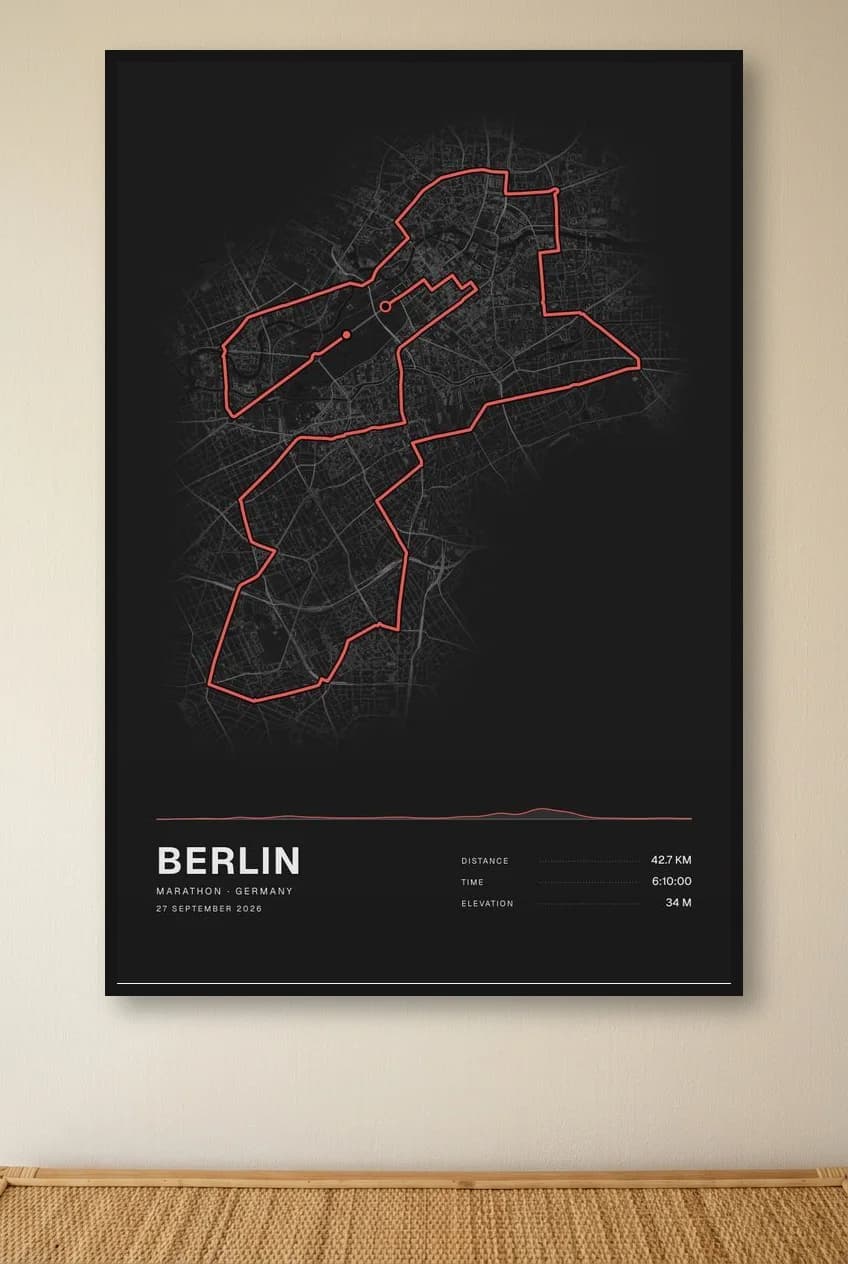 Berlin Marathon framed route map poster