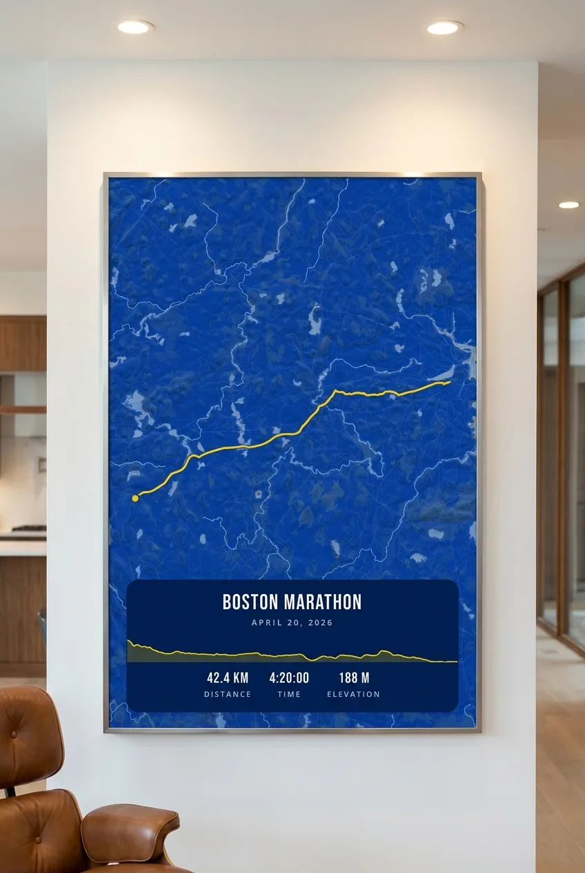 Boston Marathon framed route map poster