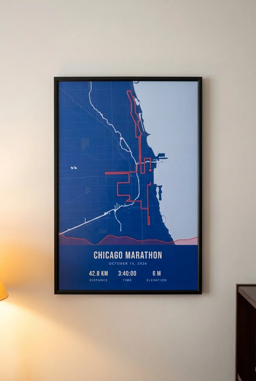 Chicago Marathon framed route map poster