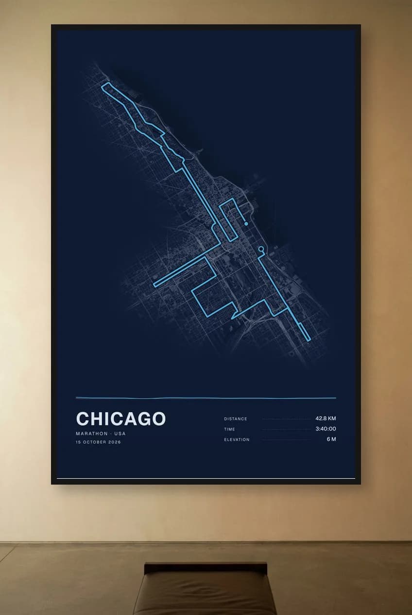 Chicago Marathon framed route map poster