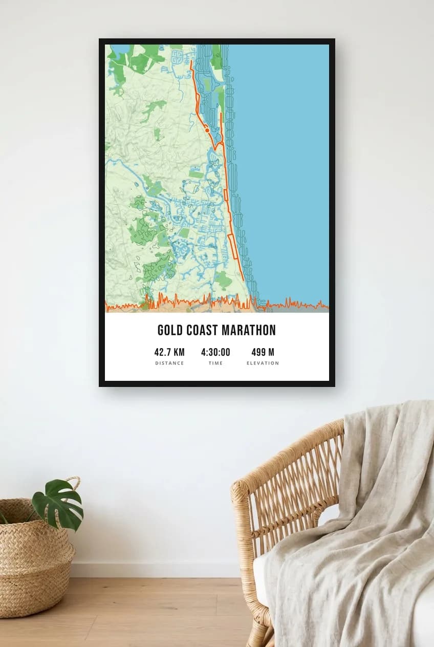 Gold Coast Marathon framed route map poster