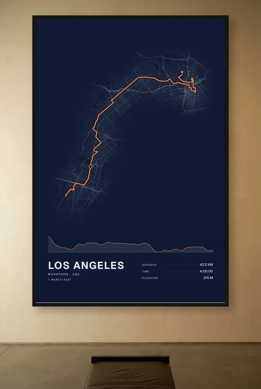 LA Marathon framed route map poster