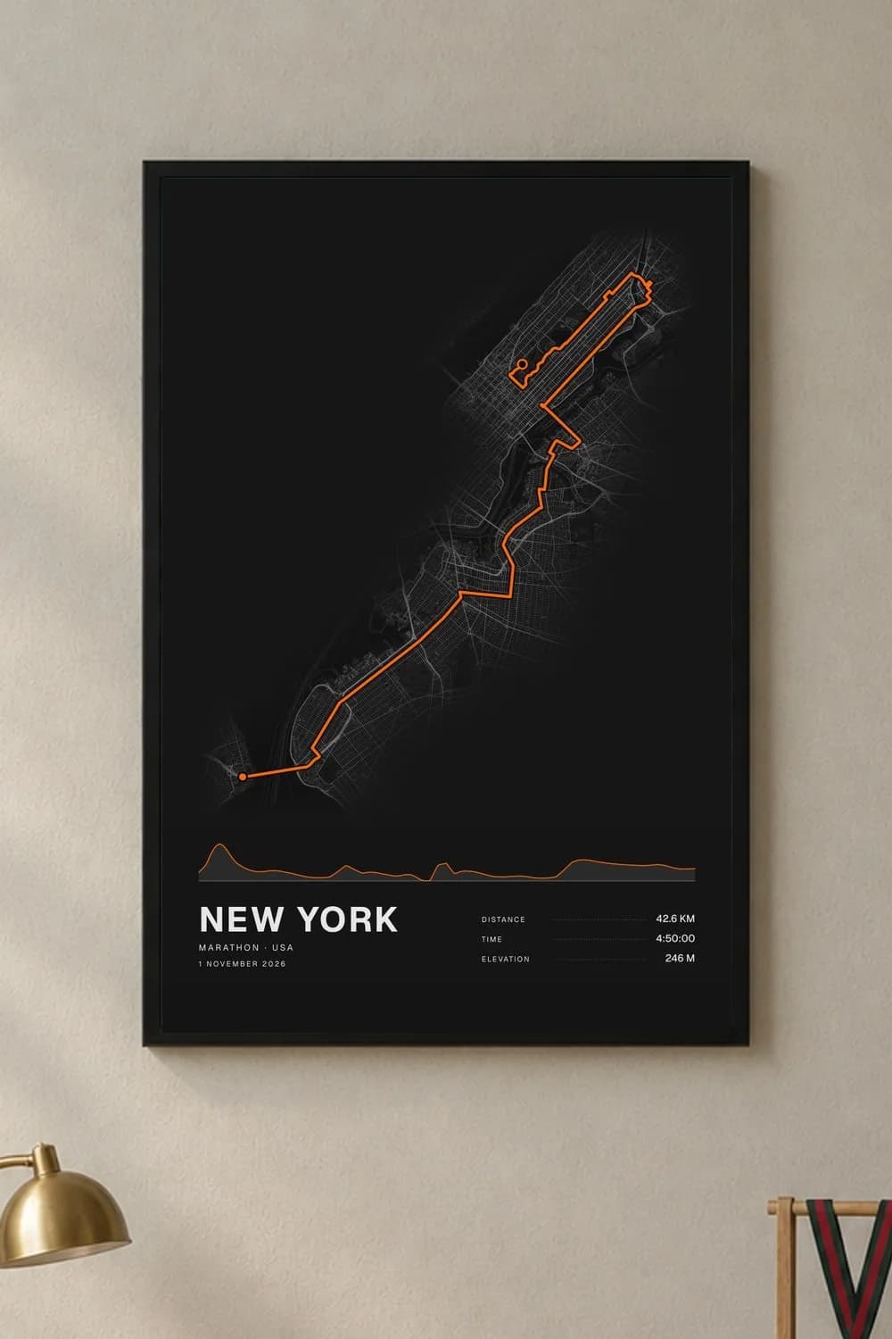New York Marathon framed route map poster
