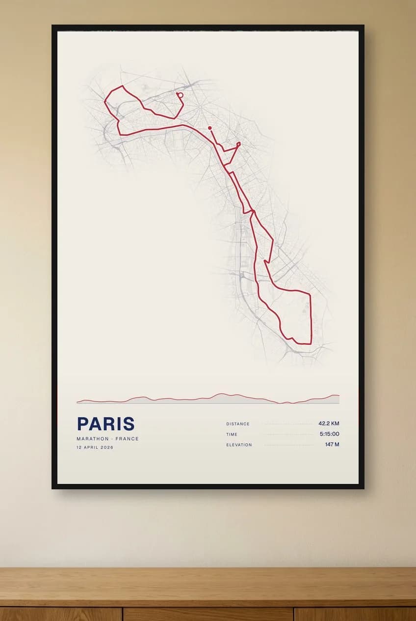 Paris Marathon framed route map poster