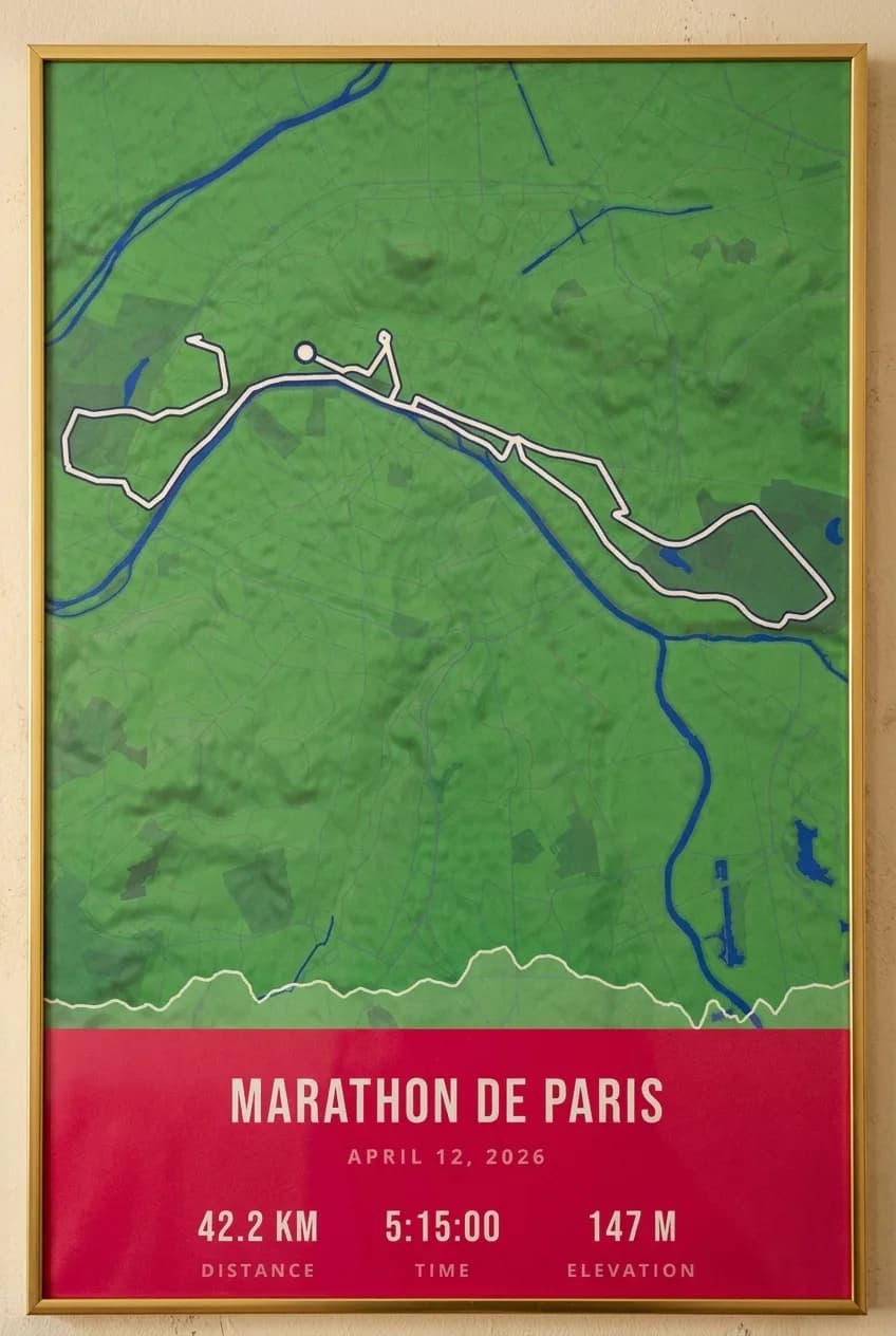 Paris Marathon framed route map poster