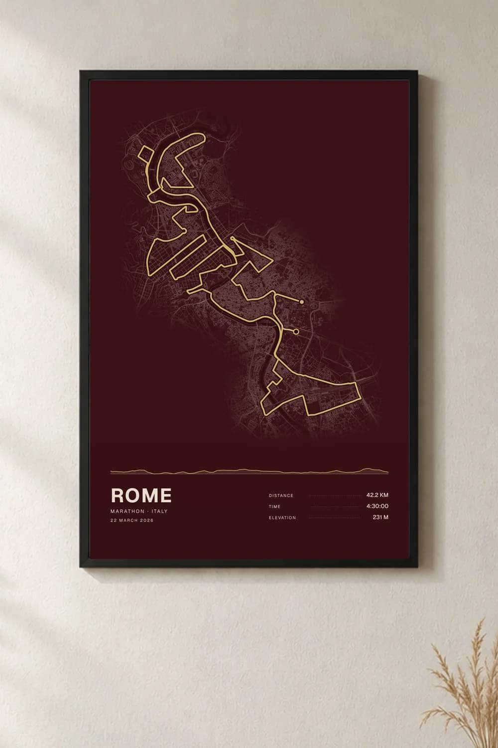 Rome Marathon framed route map poster