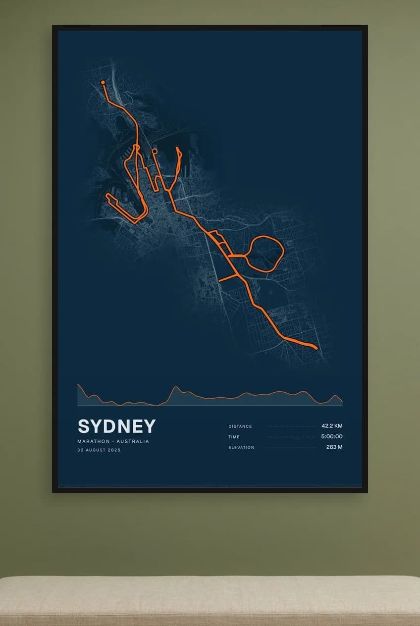 Sydney Marathon framed route map poster
