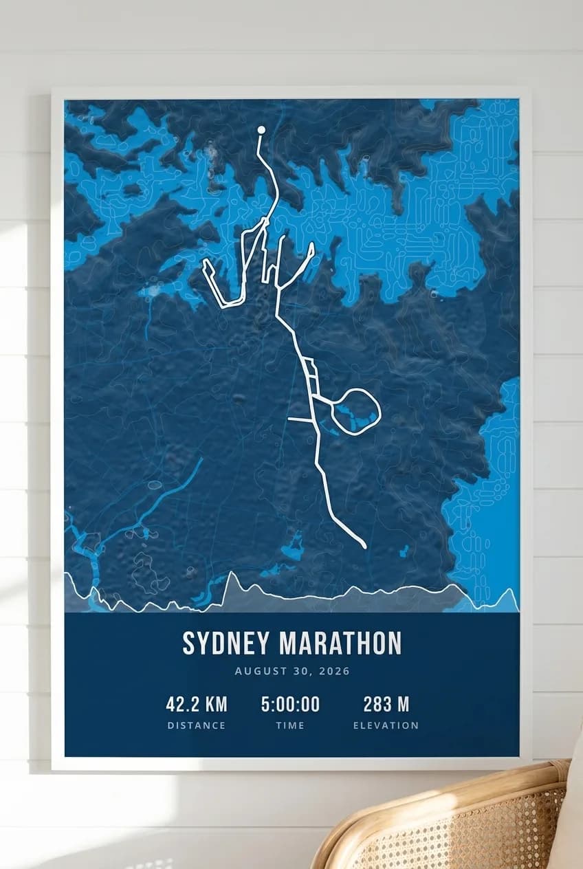 Sydney Marathon framed route map poster