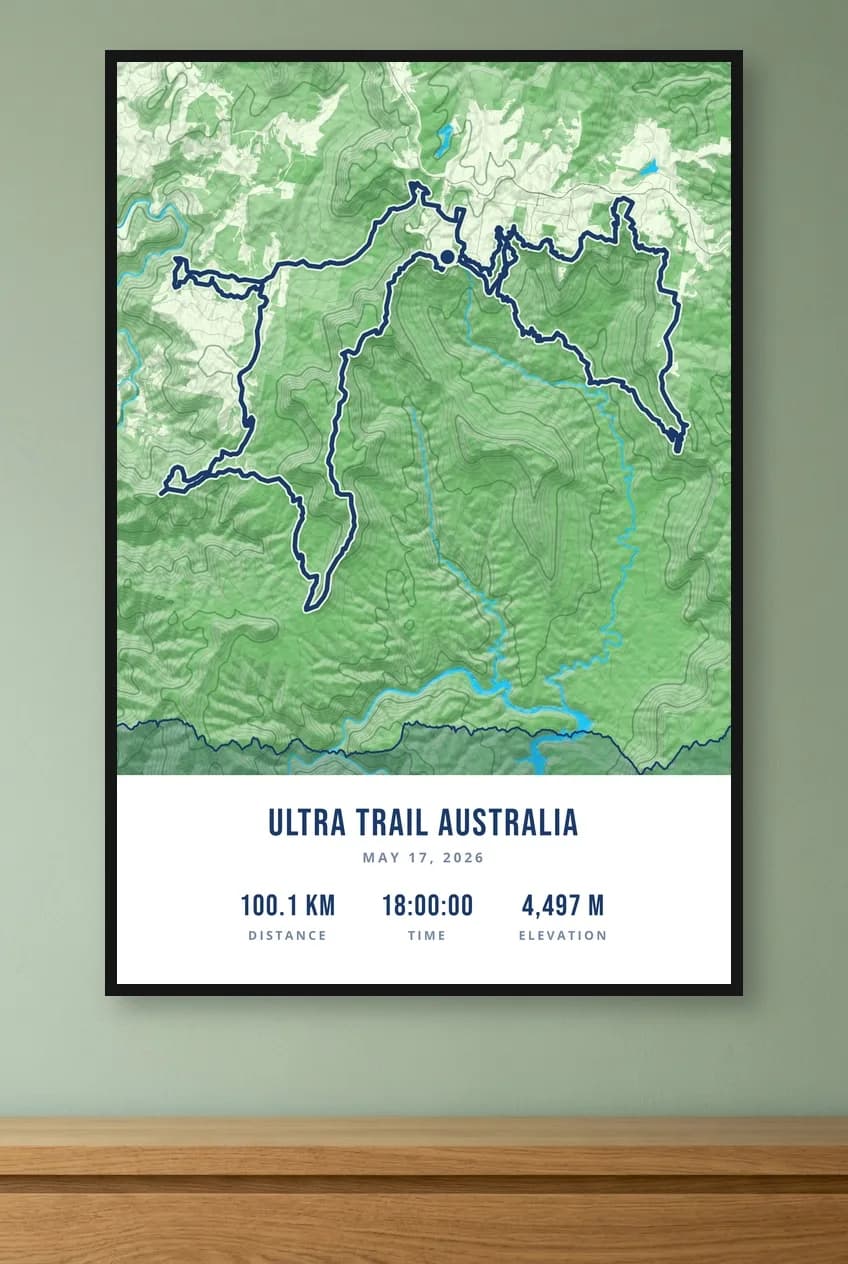 Ultra-Trail Australia 100K framed route map poster