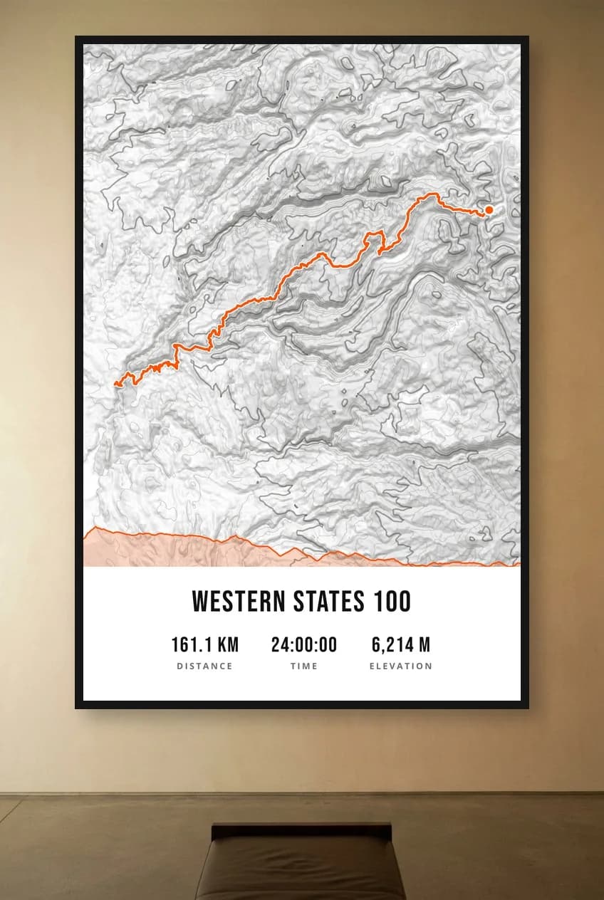 Western States 100 framed route map poster