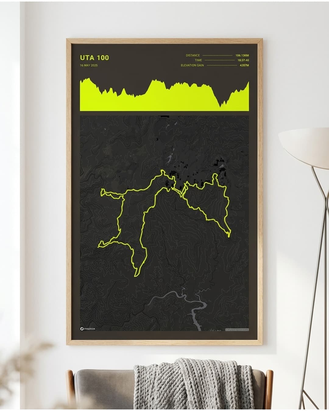 Neon Summit framed route map poster