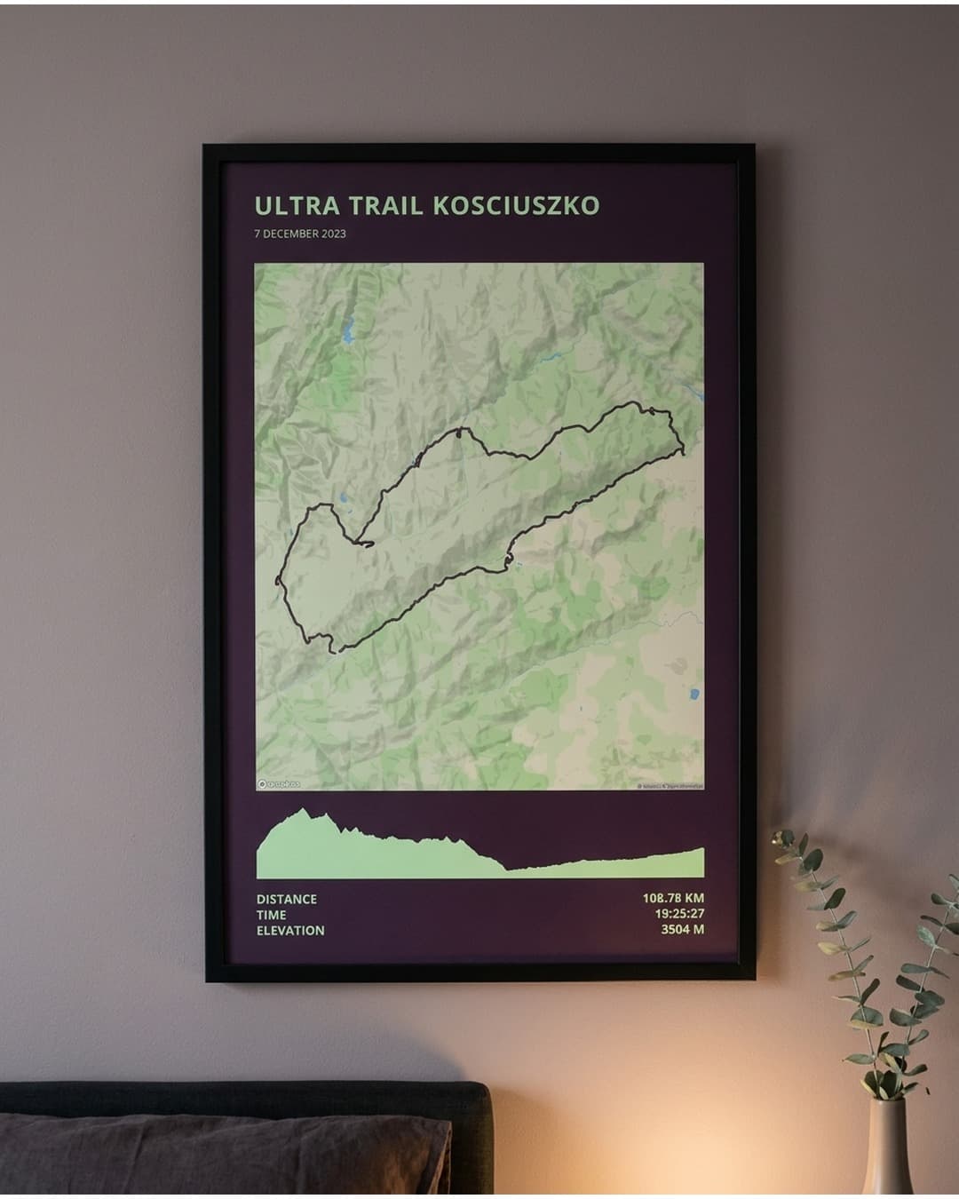 Purple Twilight framed route map poster