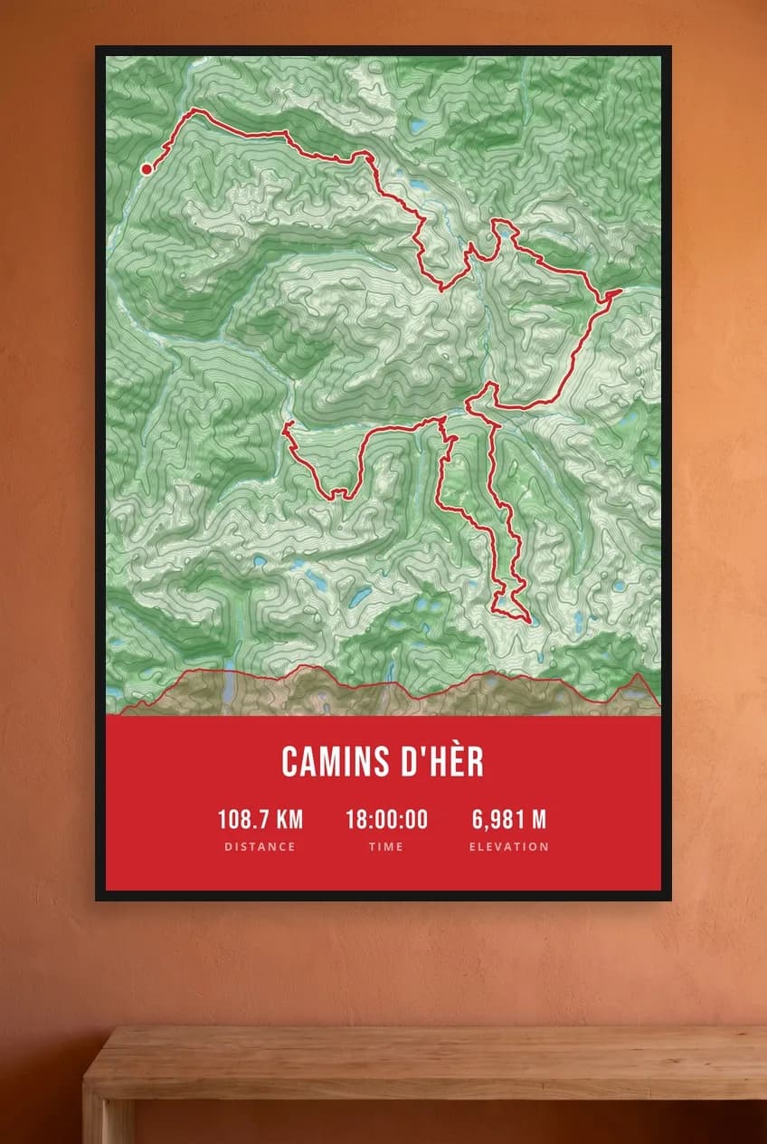 Camins d'Hèr framed route map poster