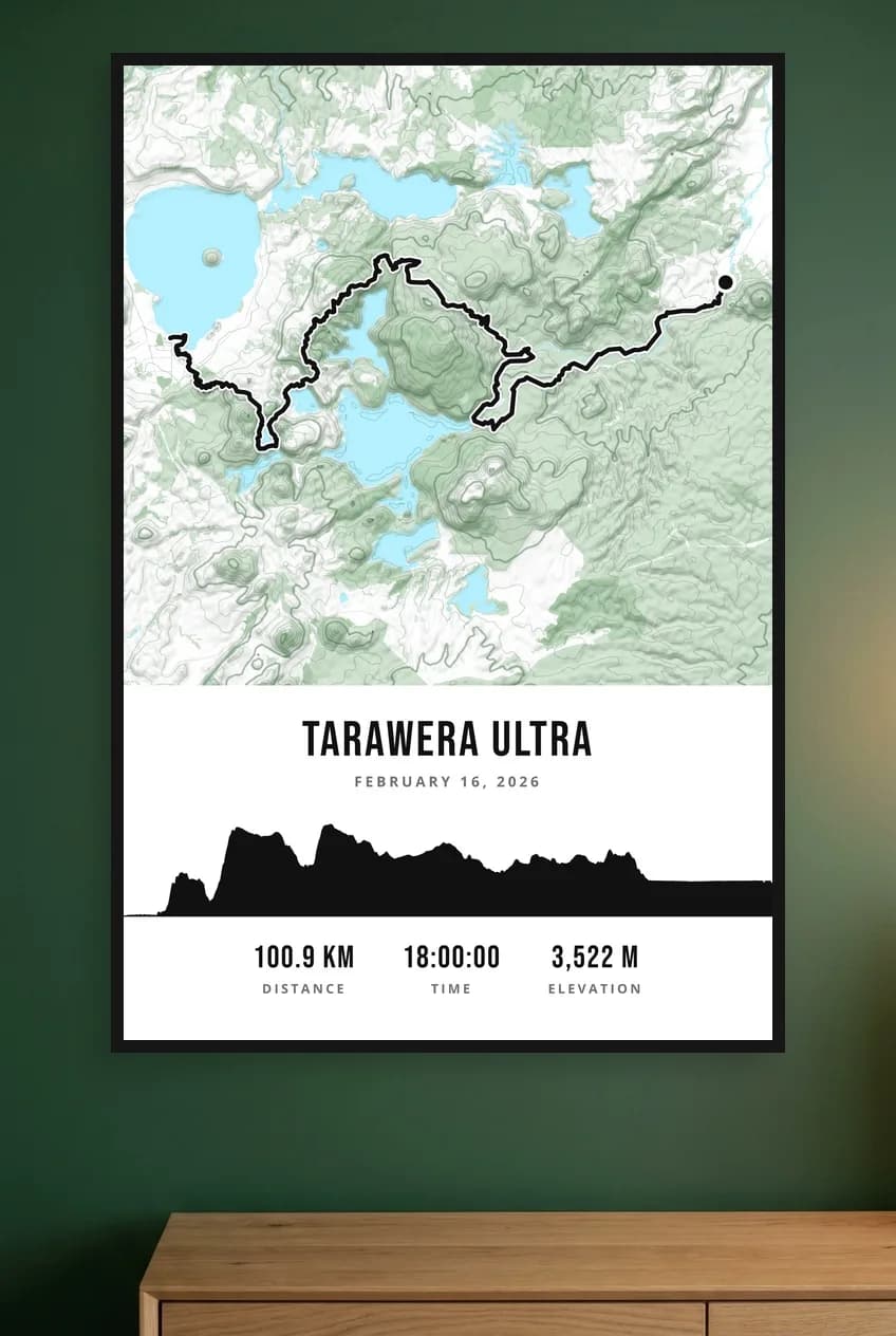 Tarawera Ultra-Trail 102K framed route map poster