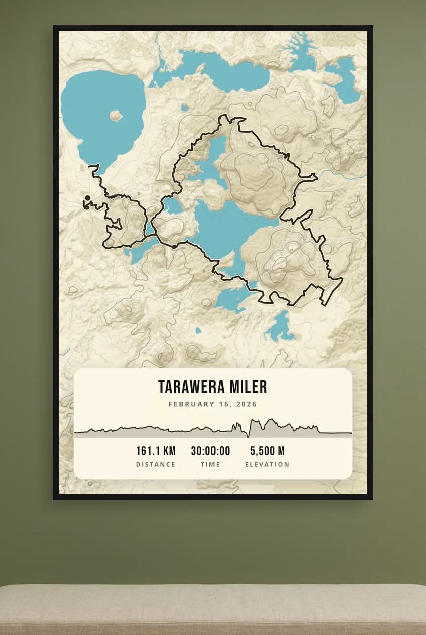 Tarawera Ultra-Trail 160K framed route map poster